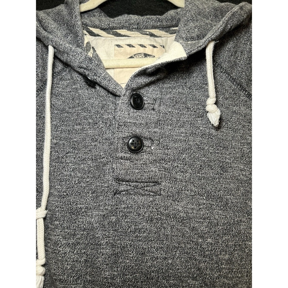 Vans Off The Wall Grey Lightweight Hoodie Unisex Sz Small Front Pocket 3 Button - Picture 4 of 6